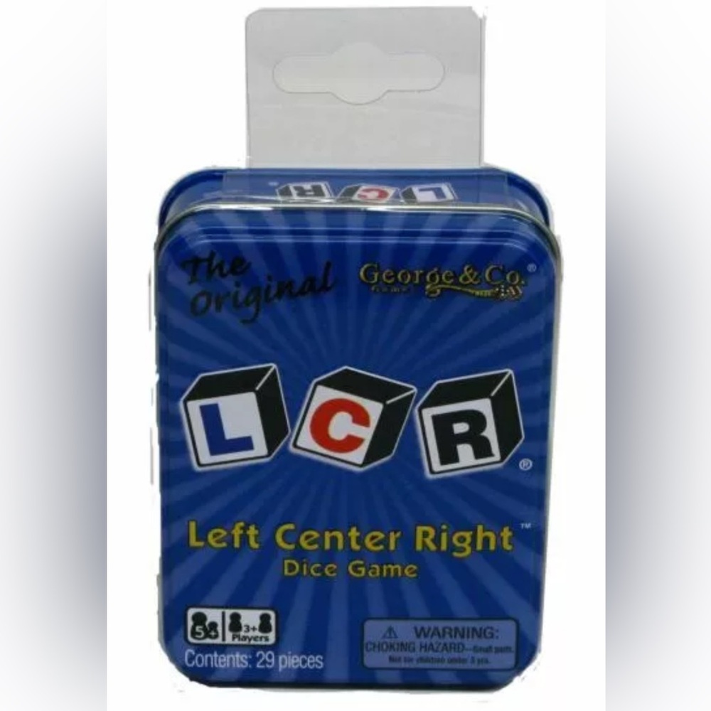 LCR - Left Center Right Dice Game by George & Company - Blue Tin Box
